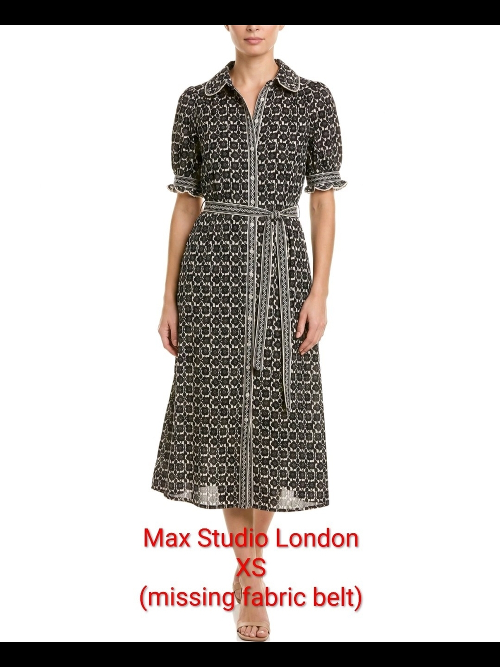 Max Studio Black and White Printed Midi Shirt Dress XS